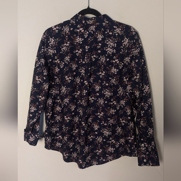 L.L. BEAN Floral WRINKLE FREE Cotton Button Down Shirt Navy Pink Size L EUC - Picture 5 of 12